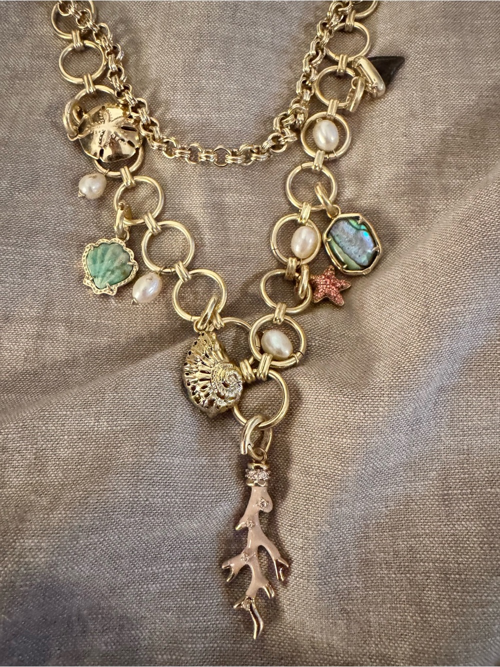 Kendra Scott Brynn Convertible Gold Shell Charm Necklace in Multi Mix
